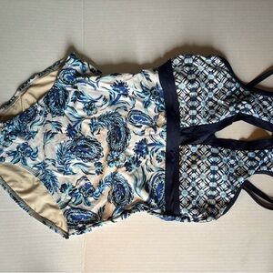 Coastal Blue Women's One Piece Swimsuit - Blue and Cream